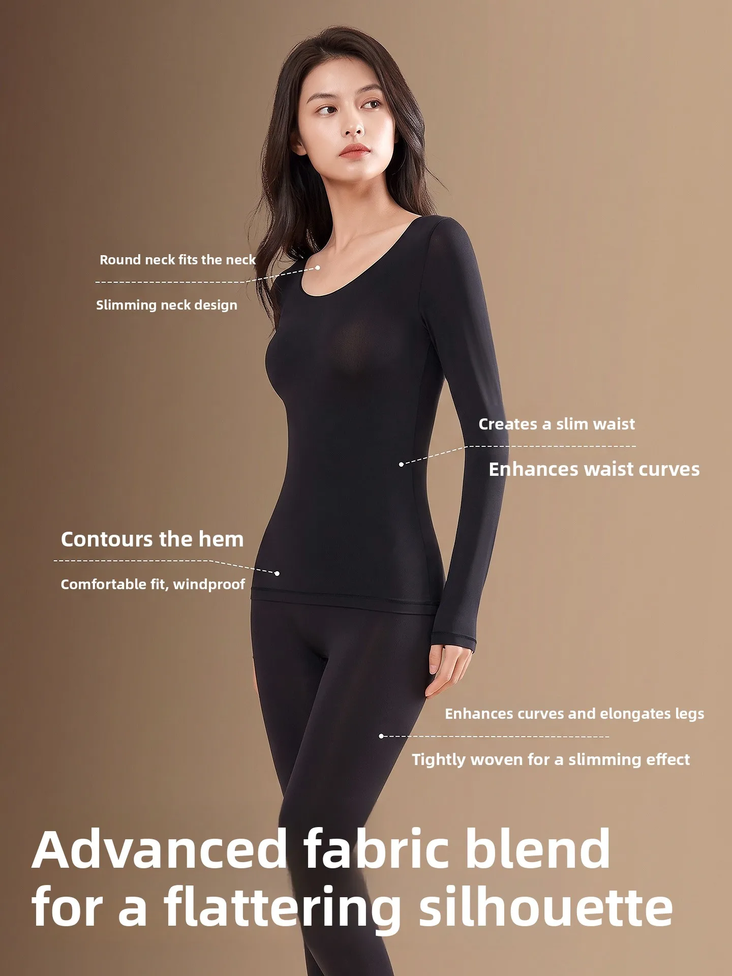 Ultra-Thin Beauty Skin Base Layer Clothes Women's Autumn Winter Warm Underwear Set Inner Wear Long Sleeve round Neck Single L...