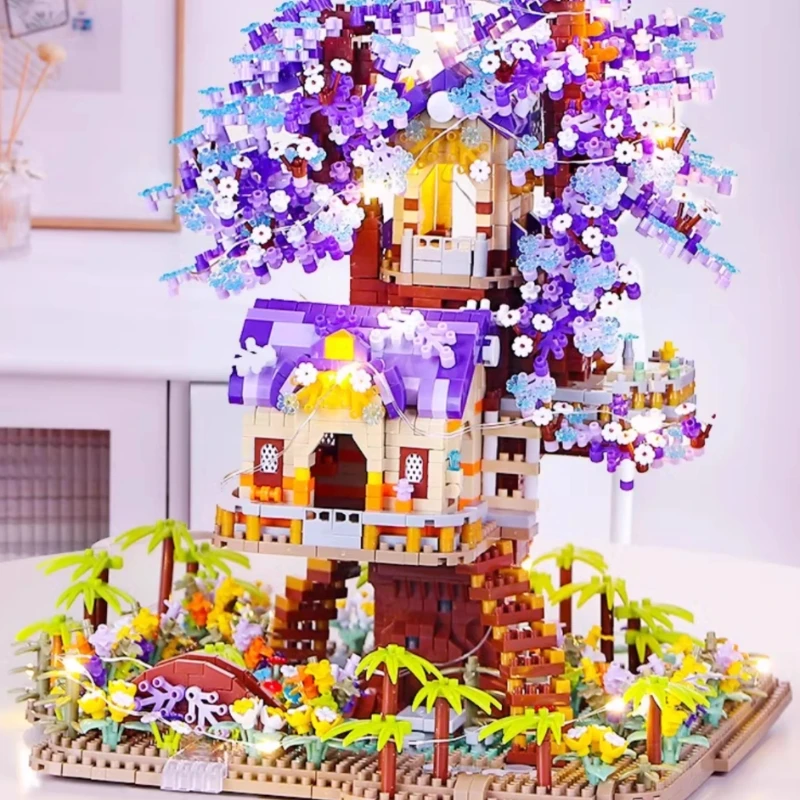 Small Particle Creative Building Blocks Dream Tree House DIY Children Puzzle Toys Splicing Building Blocks Decoration Gift