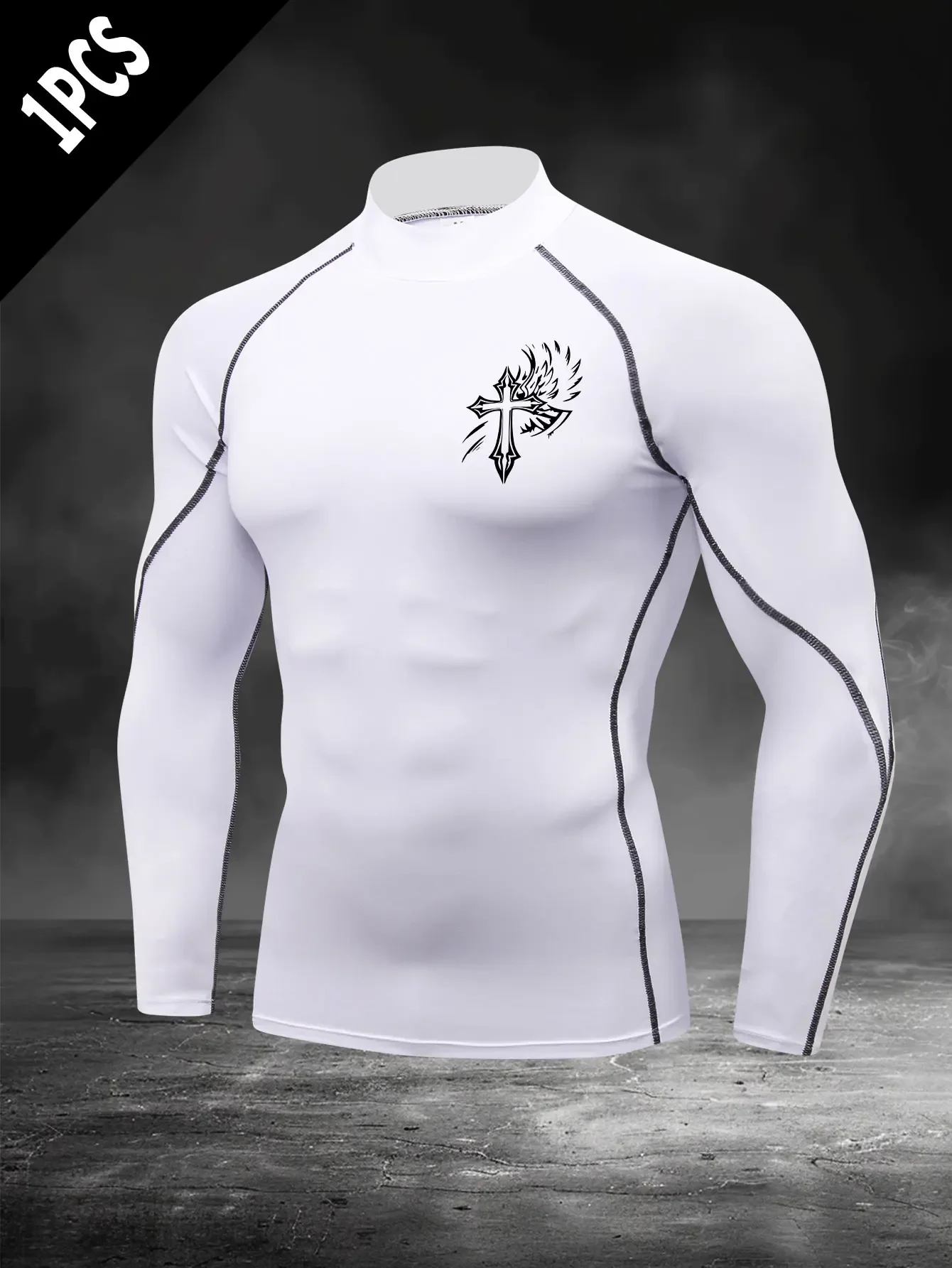 

Облегающий топ в американском стиле с высоким воротником, мужская спортивная спортивная одежда с длинными рукавами, быстросохнущий тренировочный топ для показа фигур