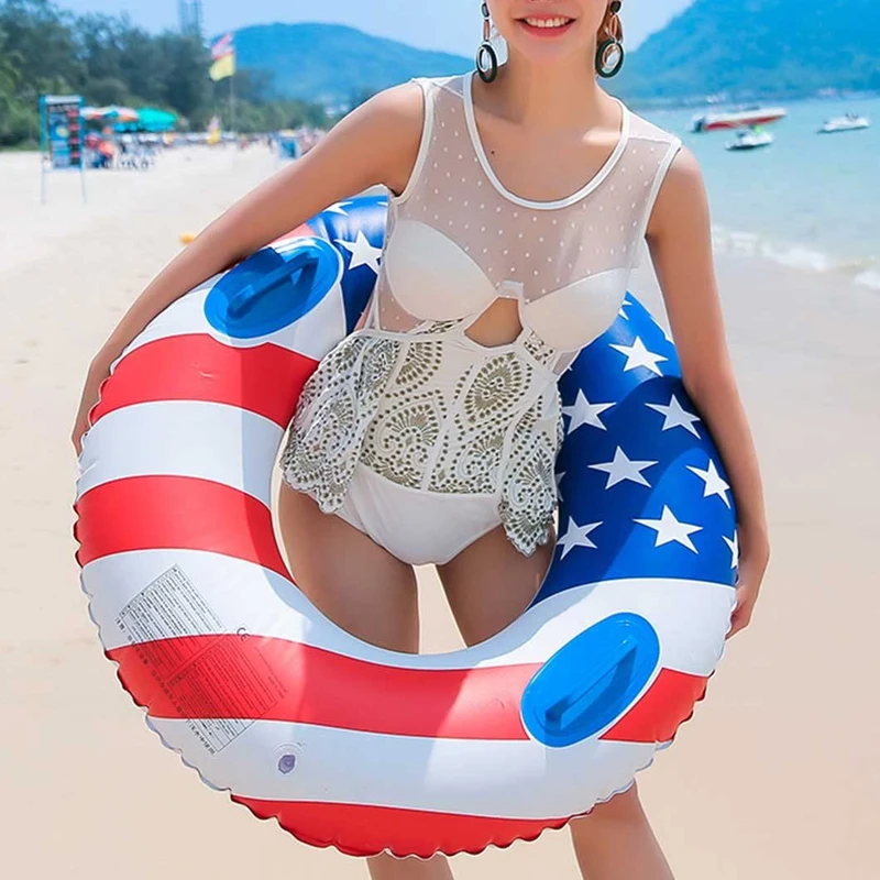 35.4 inch American Flag Swimming Rings for Adults Teens Inflatable Pool Float Portable Swim Ring Floating Tube Beach Water Toys