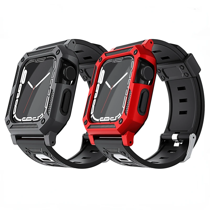 

Силиконовый ремешок + противоударный защитный чехол для Apple watch 7 45 мм 41 мм 6 5 SE 44 мм 40 мм, аксессуары для умных часов iwatch 3 42 мм