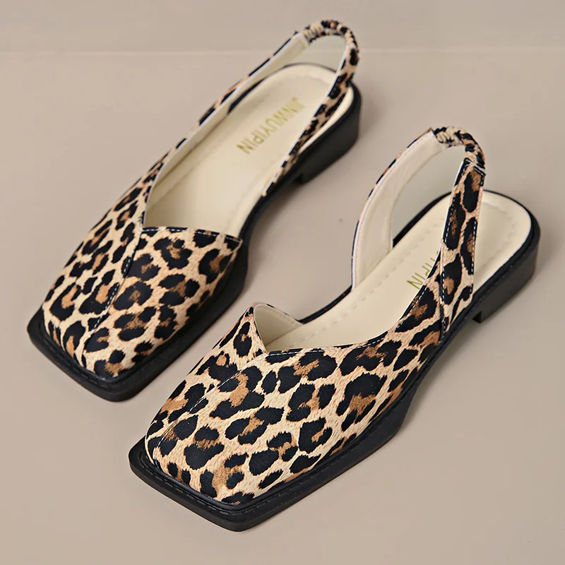 

Leopard Women Flats Square Toe Sandals Casual New Shoes 2025 Trend Brand Summer Slippers Cozy Woman Flip Flops Zapatillas Mujer