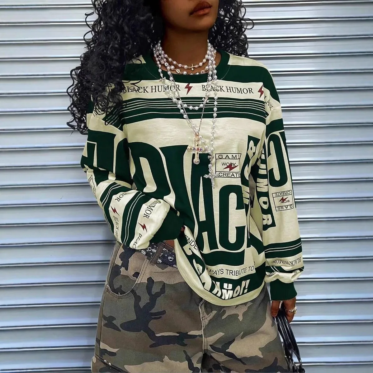 European and American women's retro sporty and trendy style long sleeve hoodie with letter-positioned printed loose pullover