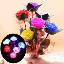 Glow In Dark Artificial Vivid Rose Flower Holiday Romantic Bunch Rose With Led Light Bulbs Valentine Gift For Girlfriend Wife