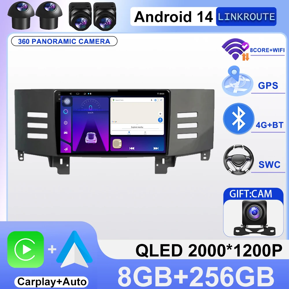 

Android 14 Carplay Auto WIFI+4G Car Radio For Toyota Reiz Mark x 2007 2008 2009 Multimedia Video Player Stereo GPS 360 Camera BT