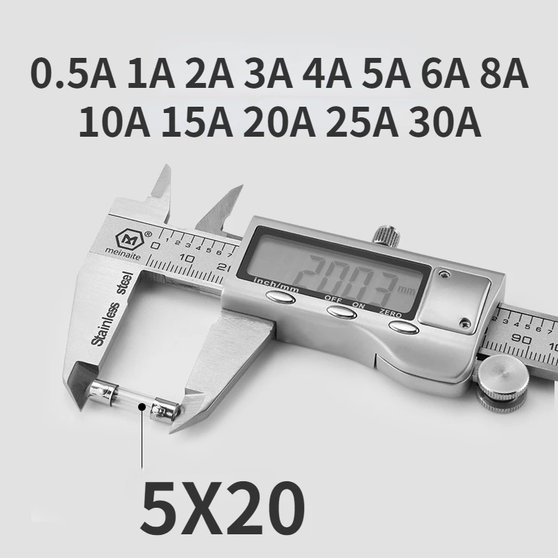 10pcs/SET One Sell 5*20mm 6*30mm Fast Blow Glass Tube Fuses 5x20 6x30 Mm 250V 0.5A 1A 2A 3A 4 5 6 8 10 15 20 25 30A AMP Fuse