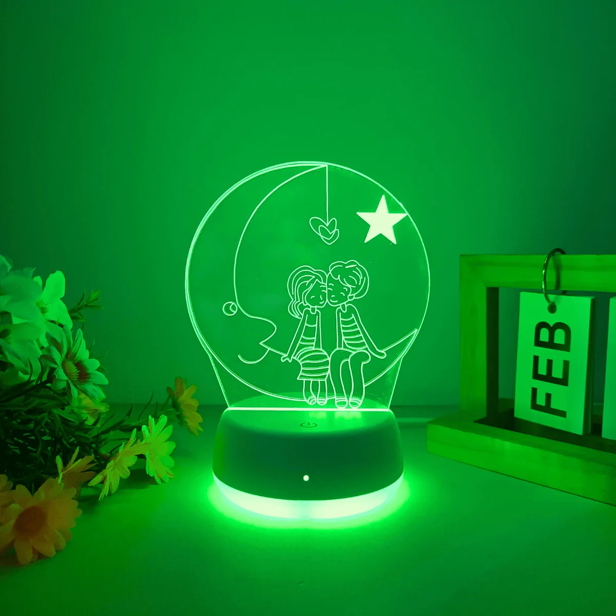 1pc Moon Lover 3D Night Light, USB Powered Night Light, Suitable for Multiple Scenarios, Touch Switch with Seven Color Change