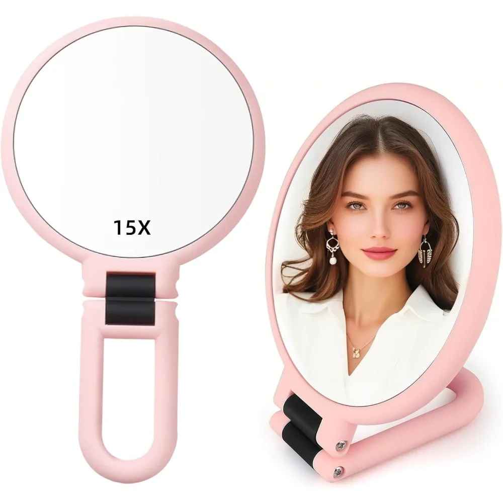 

Handle Mirror, 1X 15X Handheld with Handle, Rotation Adjustable Handle, Double Sided Folding, Makeup Mirror