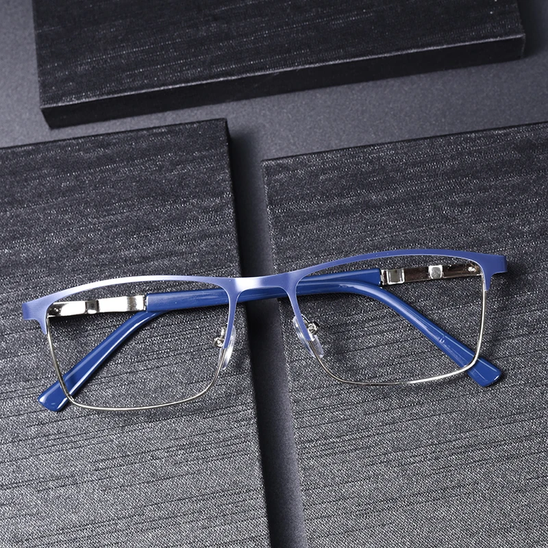 Blaue Rahmen-Doppelfarbige Metall-Lesebrille mit Federbügeln, Anti-Blaulicht Geschäftsbrille für Herren +175+2