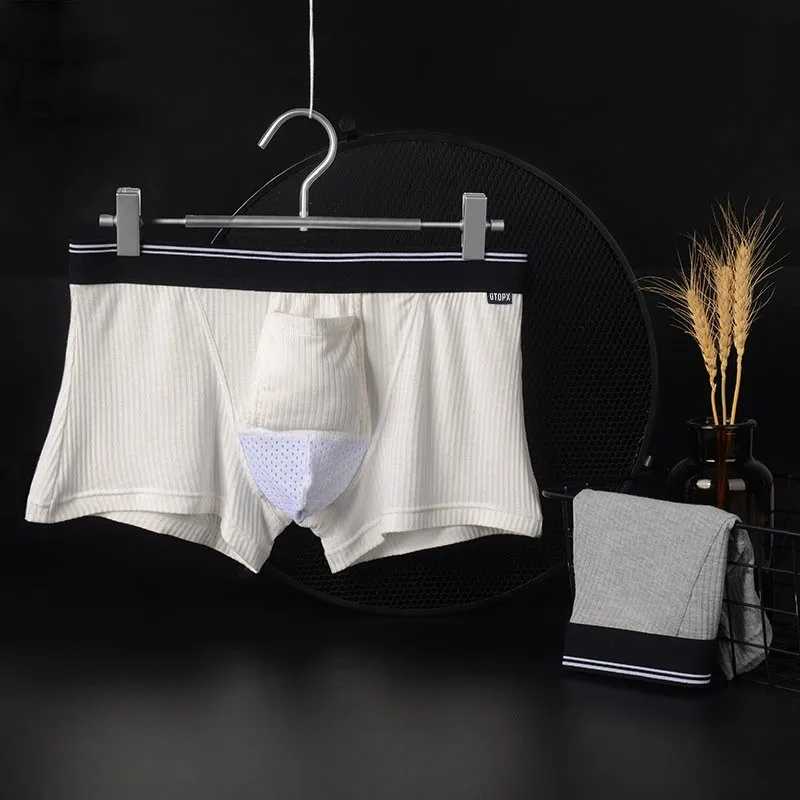 Men Personality Breathable Boxer Shorts Scrotum Care Capsule Panties Separation Penis Pouch Sexy Underwear Soft Underpants Cueca