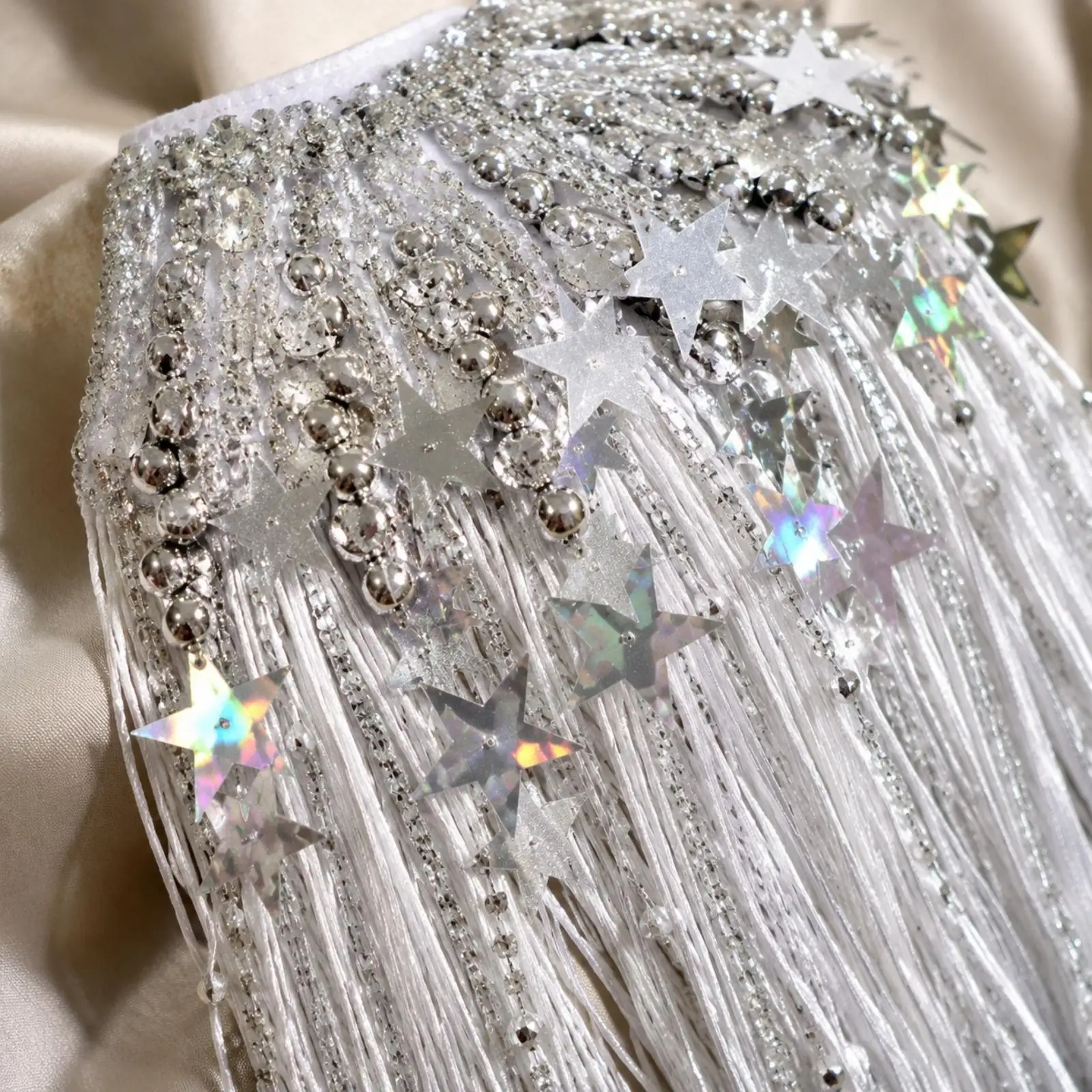 Rhinestone Sequin Shoulder Capelet Silver Fringe Cape for Costume Accessories for Masquerade Party Outfits