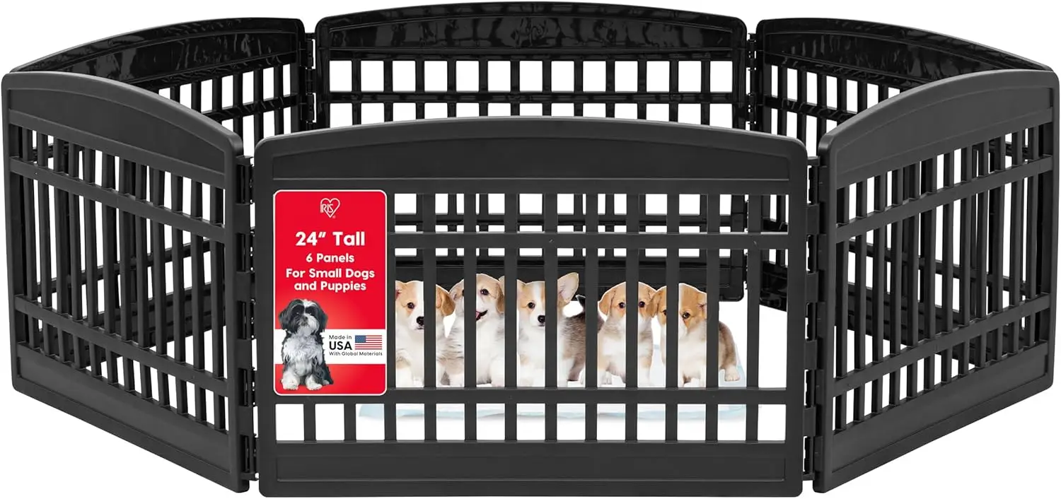 

24-Inch 6-Panel Puppy Playpen for Small Dogs, Indoor Pet Fence with Door, Black