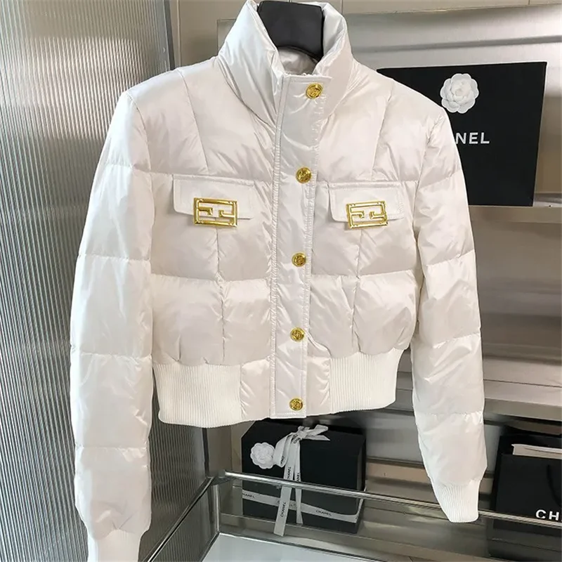 Chaqueta corta de algodón grueso para mujer, abrigo informal holgado de color puro, prendas de vestir exteriores blancas, otoño e invierno, 2024