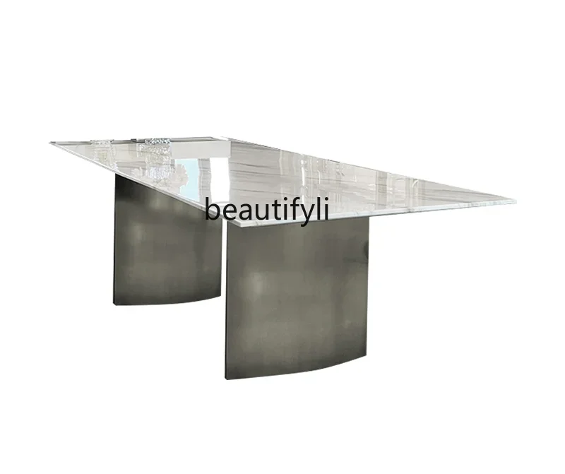 

Italian Imported White Pure Natural Marble Kitchen Island Dining Table Household Rectangular Luxury Stone Dining Table