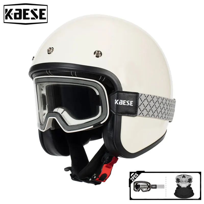 Milky White Vintage Motorcycle Helmet with Color Change Goggles Street Riding Casque Scooter ATV Cruiser Helmets DOT Approved