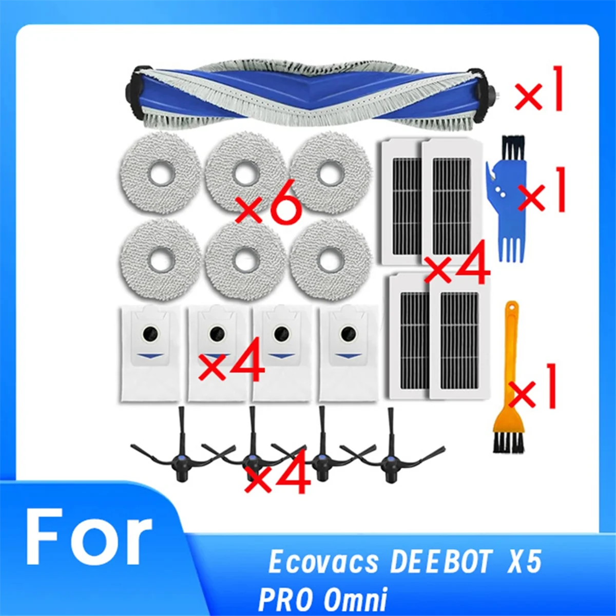 Parti di ricambio per Ecovacs DEEBOT X5 PRO Omni Robot Aspirapolvere Rullo Spazzola laterale Filtro HEPA Mop Pad Sacchetto per la polvere