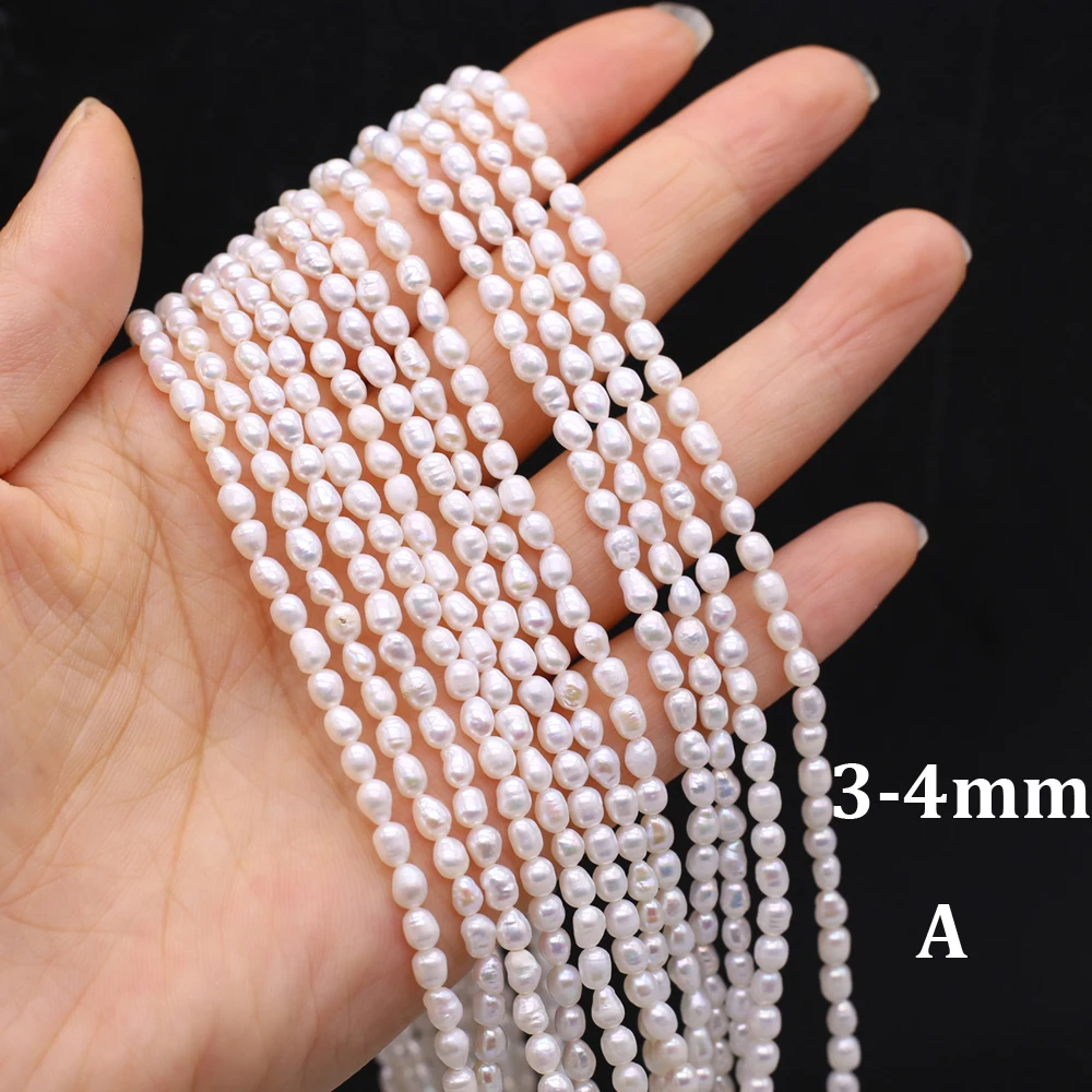 A Grade 3-4mm Rice Shape Pearls Natural Freshwater Pearls Loose Spacer Beads for Jewelry Making DIY Necklace Bracelet Accessory