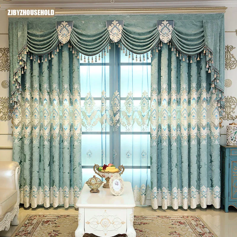 Chenille Jacquard European Embroidery Curtains for Living Dining Room Bedroom Valance for Balcony