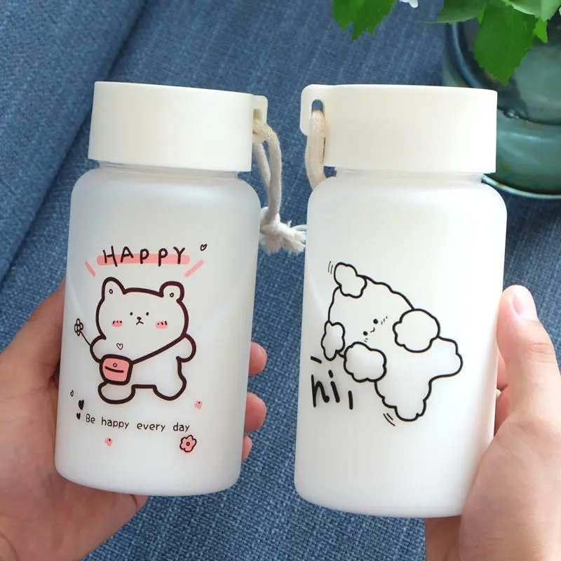 Cute Bear Frosted Water Bottle Kawaii   for Student Kids Portable s BPA Free Leak-Proof Drinking bottle water