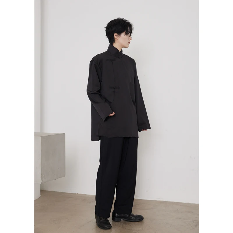 UMI MAO Yamamoto Dark Top Trendy Personalized Chinese Style Stand Up Collar Pan Button Temperament Long Shirt Men Women