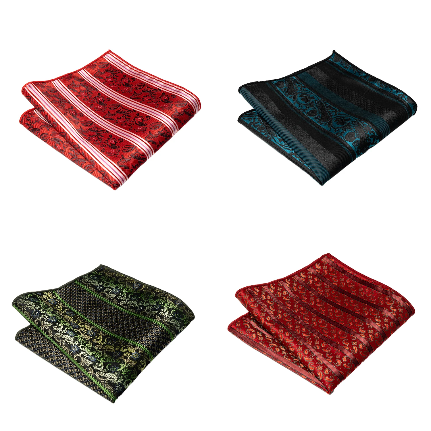 4er-Set klassische Herren-Einstecktücher mit Paisley- und Streifenmuster – Anzug- und Hemd-Accessoires für Hochzeiten und Partys, Marineblau und Rot – Detail 11