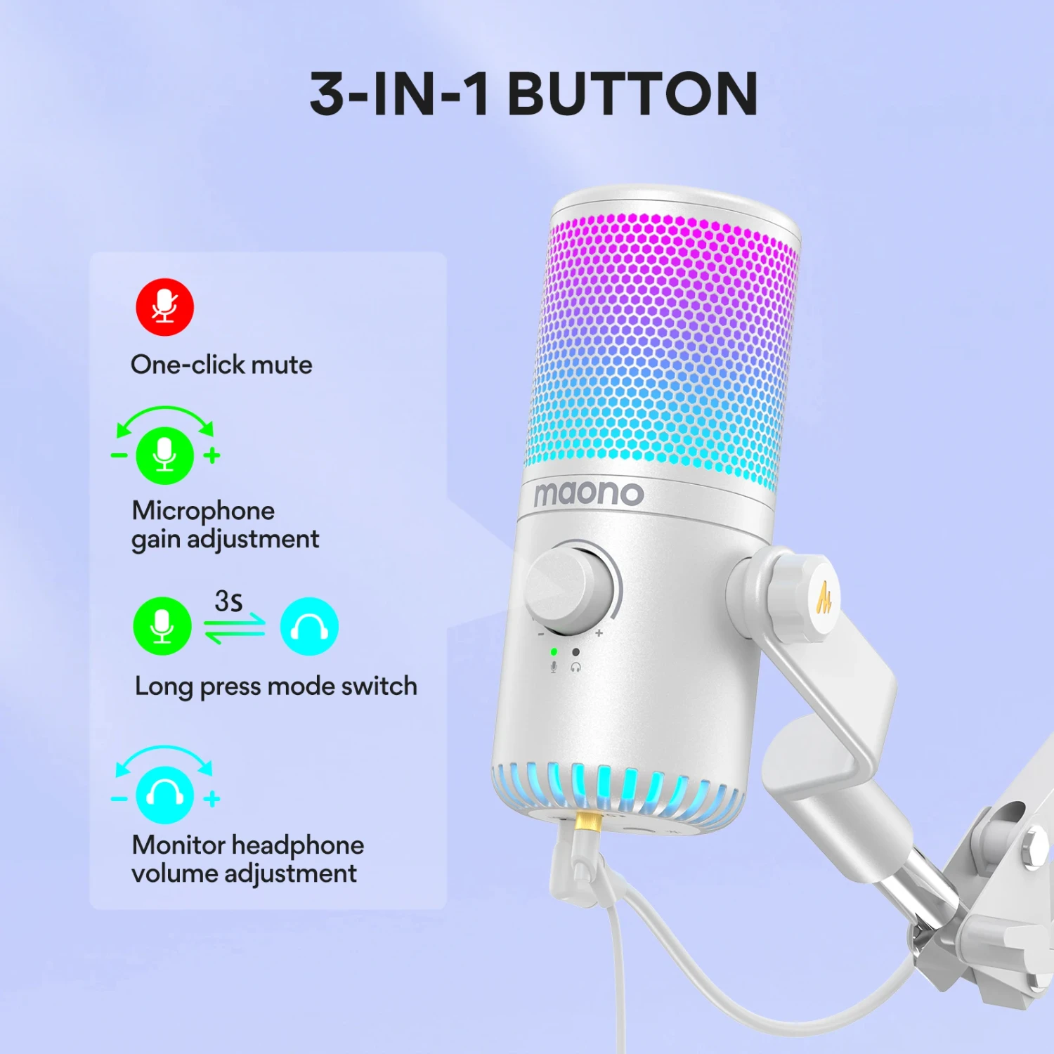 DM30 RGB USB Microphone RGB Gaming Microphone Computer Mic USB Gaming Mic with Mic Gain and RGB   ,Phone