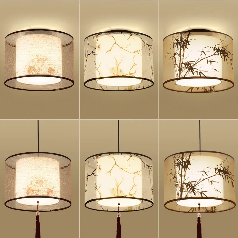New Chinese corridor aisle light modern simple fabric bedroom ceiling light fashion creative hotel tea house small chandelier