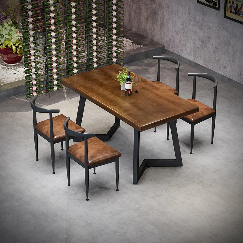 

Retro industrial style music dining table breakfast milk tea shop coffee shop table and chair commercial rectangular solid wood