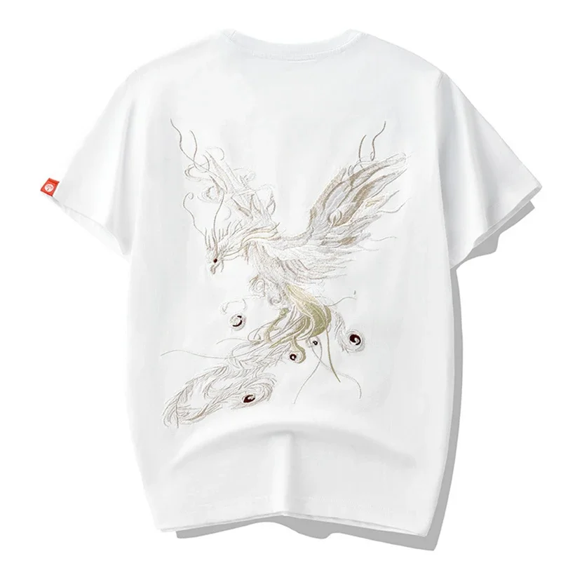 Lyprerazy summer short sleeve men T-shirt tops Chinese style phoenix embroidery original cotton tee shirt