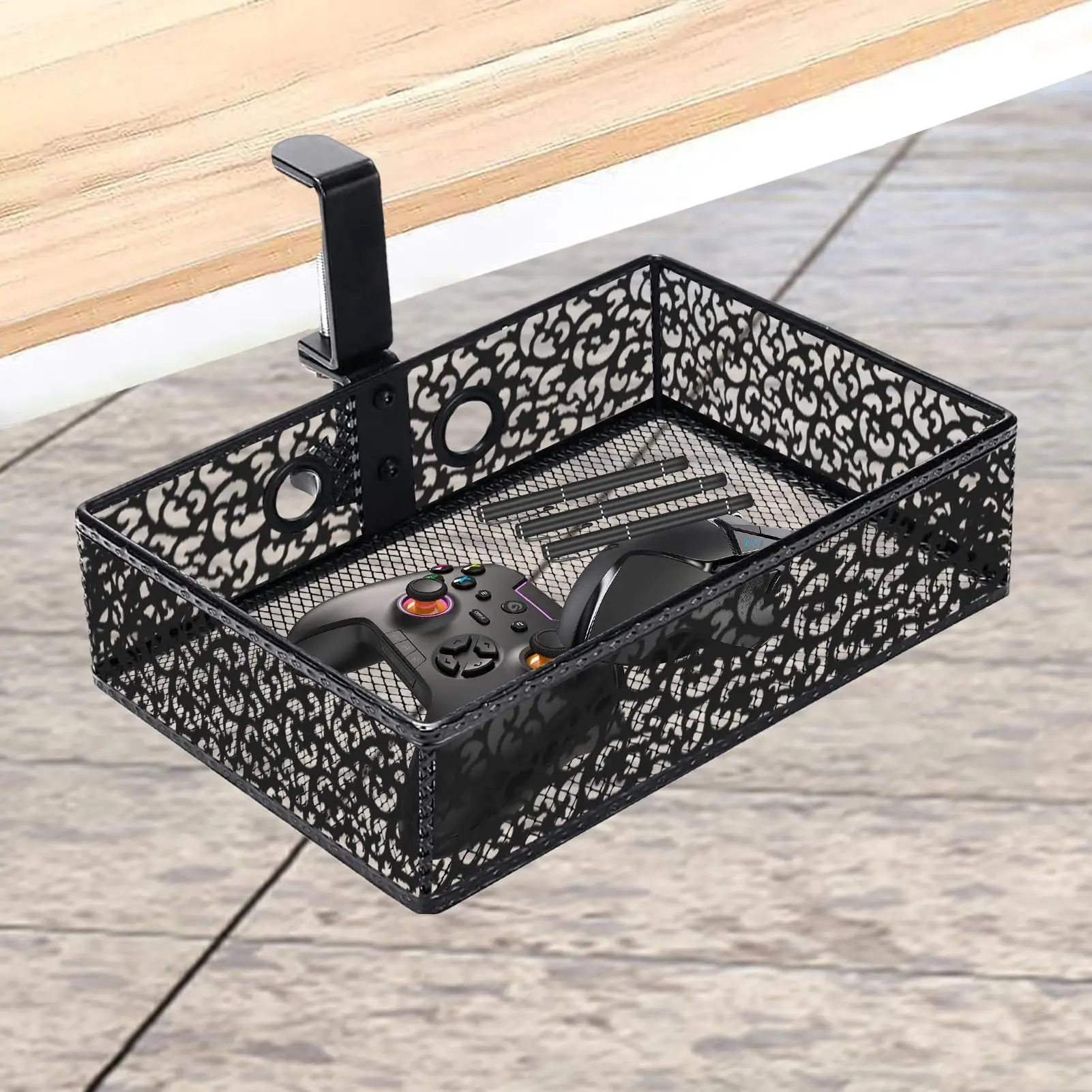 

Under Desk Drawer Rack Cable Management Tray 360 rotating storage basket punch-free Invisible Storage Box Sundry Holder Shelf