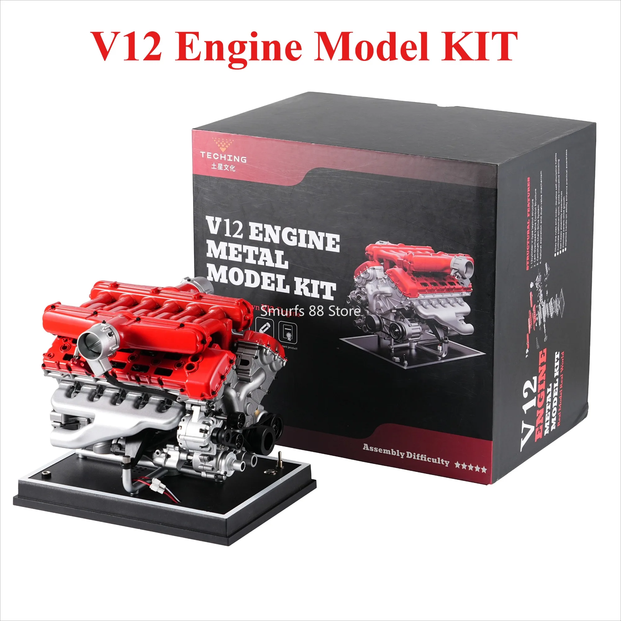 

TECHING V12 Engine Model Assembly Kit 800pcs + Metal Mechanical Engine Model with Base Startable Engine Model Toy