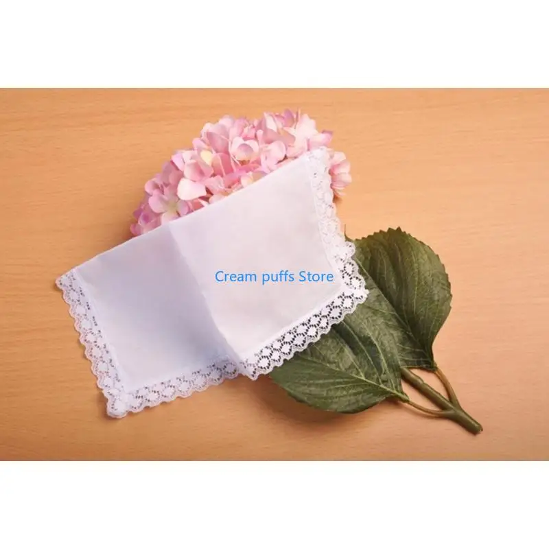 50LE 23x25 سنتيمتر الرجال النساء منديل قطن الصلبة الأبيض بالمناديل جيب الدانتيل تقليم منشفة #3