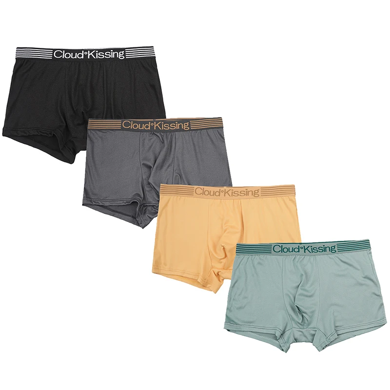 

4-Piece Personalized Letter Waistband Men's Elastic Boxer Shorts Comfortable And Breathable Solid Color Men's Underwear