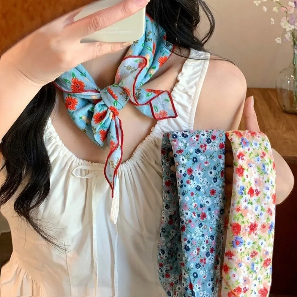 3pcs/set Thin Fabric Floral Neck Scarf Colorful Korean Style Printed Headscarf Multifunctional Elegant Flower Square Headband