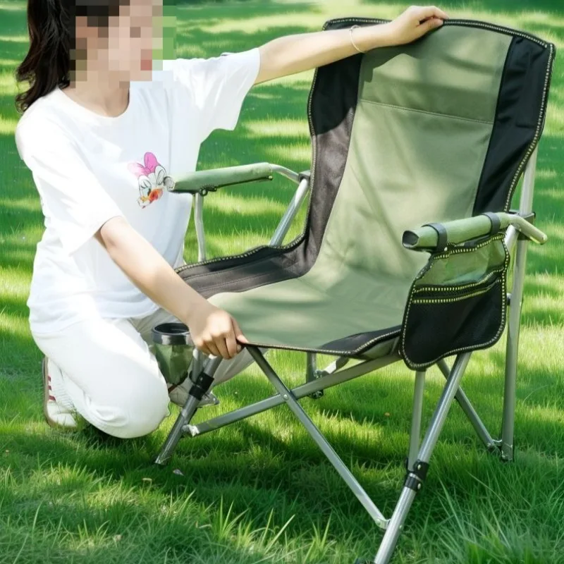 

Portable Metal Frame Camping Chair Folding Anti-slip Adjustable Camping Equipment Breathable Thickened Armchair Beach Chair