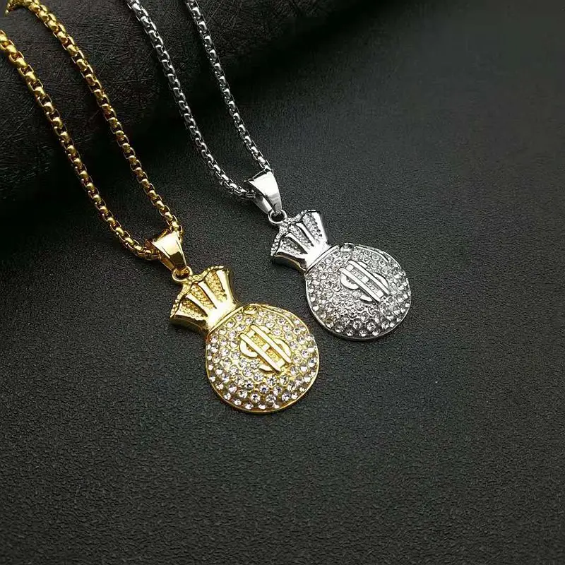 Hip hop Handmade rhinestone Pendants Stainless steel For Jewelry Accessories Dollar Sign Charms  Silver gold color