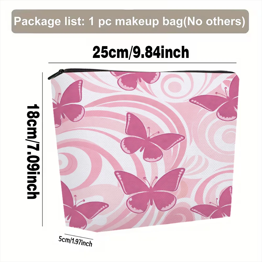 Pink Butterflies Swirl Pattern Design Makeup Bags for Girls Cosmetic Pouch Toiletry Bag Pencil Case Travel Storage