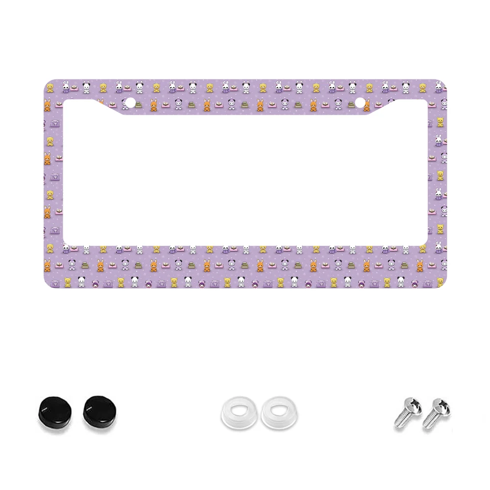 

1pc Purple Cartoon Animal Pattern 2-Hole License Plate Frame, Aluminum Material, 6x12 Inches, with Screw Set, Fun Car Decoratio