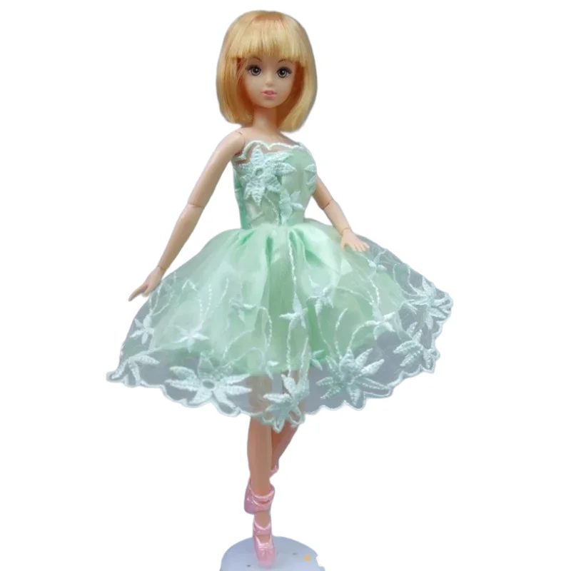 1 Pcs green Tutu Ballerina Skirt  For Barbie Doll short Mini dress small Gift for baby girl