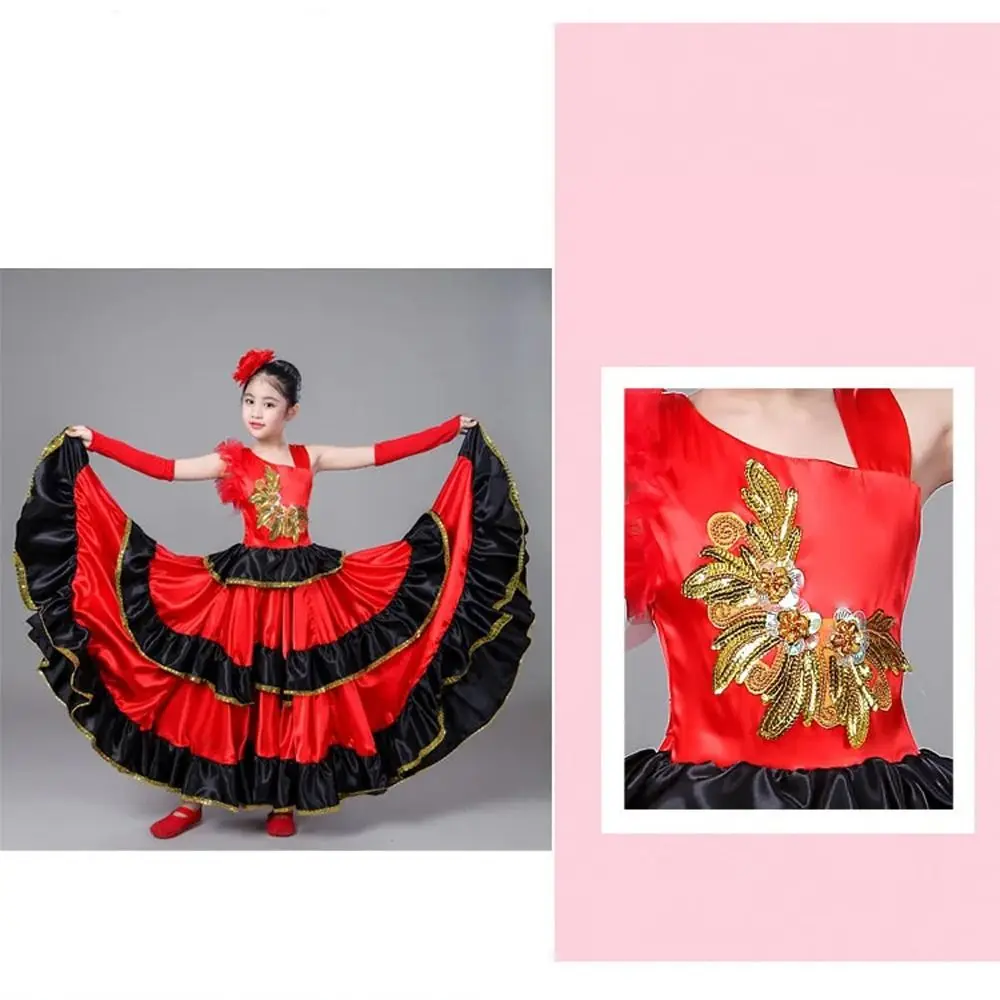 Wysokiej jakości satynowa sukienka do tańca, miękka, czerwono-czarna sukienka sceniczna, długa sukienka do tańca brzucha.