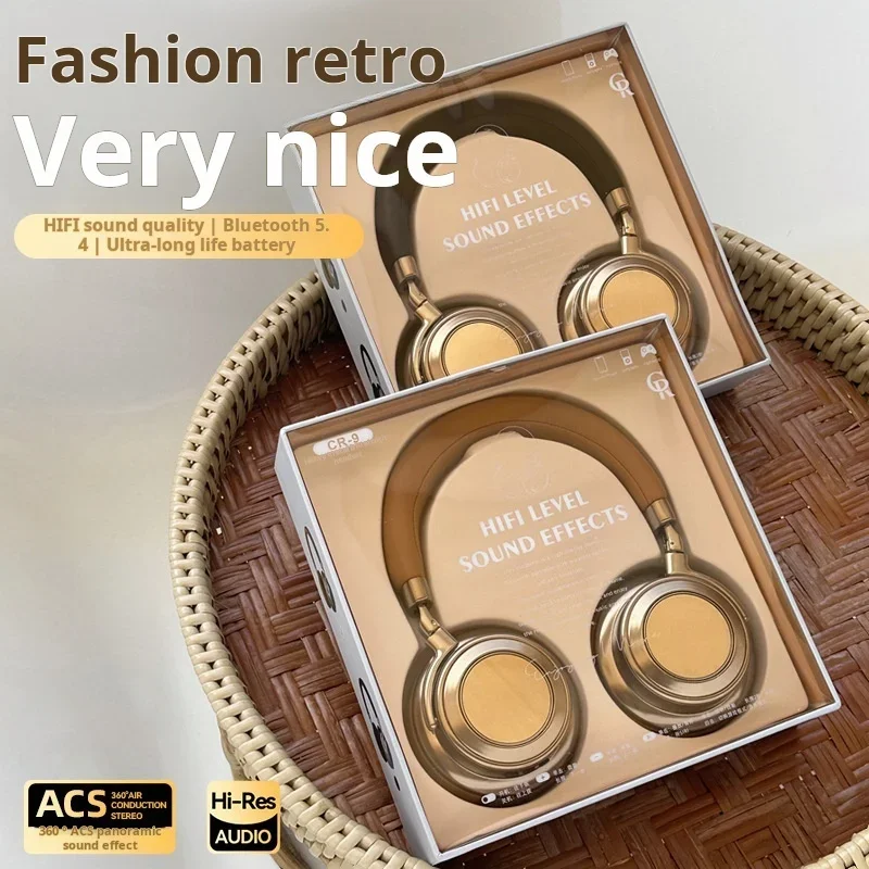

Wireless Bluetooth5.4 Retro Style HI-FI High Quality Metal Head Mounted Low Latency Headphones Suitable for Fashionable Dressing