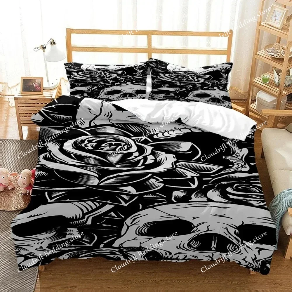 Mysterious Black Skeleton Digital Print Polyester Bedding Sets Child Kids Covers Boys Bed Linen Setfor Teens Bed Sheet Set