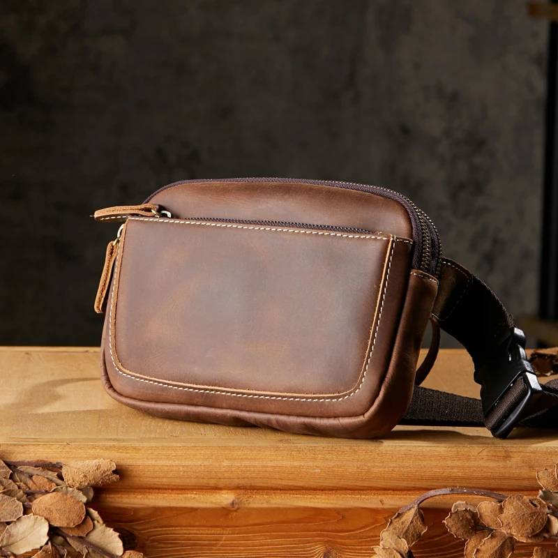 

Handmade Vintage Genuine Leather Chest Bag Outdoor Sport Activity Cross body Bag Retro Crazy Horse Leather Shoulder Bag Pack Men