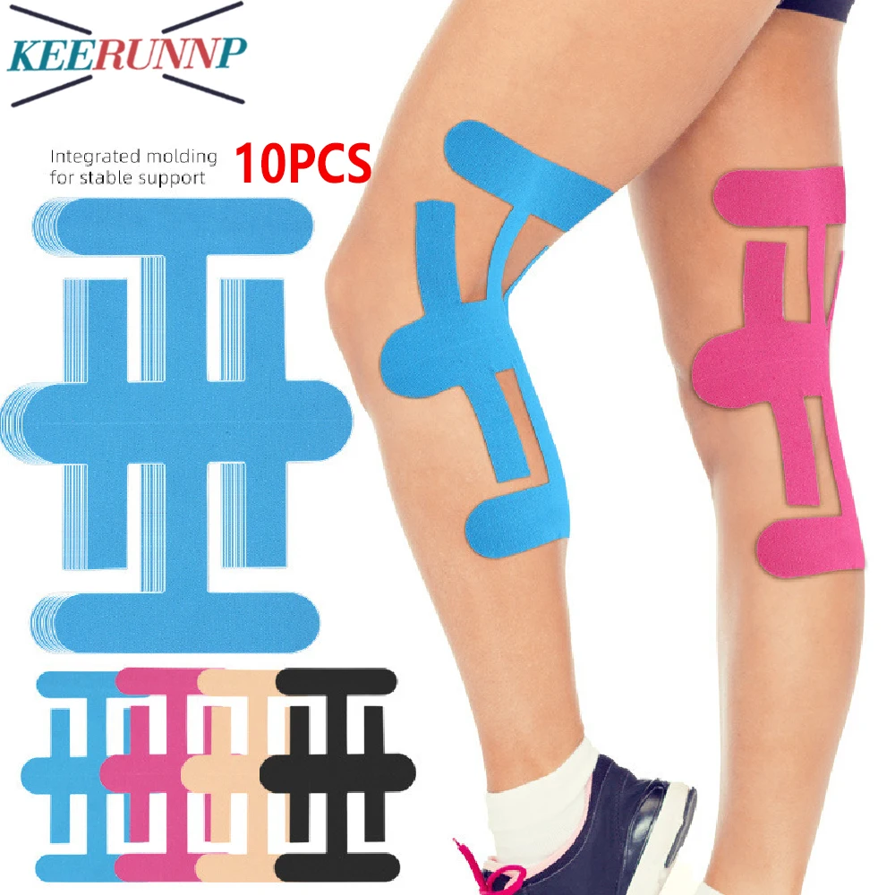 Sports Taping Precut - 10 stuks voorgeknipte knie-kinesiologietape, elastische contourondersteunende