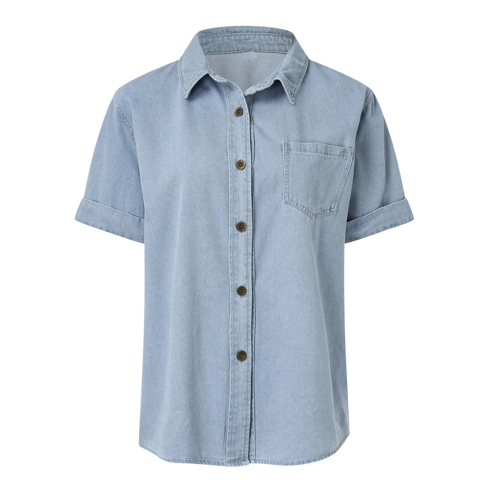 Korte Mouw Dames Blauw Denim Shirt Zomer Zak Losse Tops Single Breasted Koreaanse Versie Dames Blouse Shirt 2024