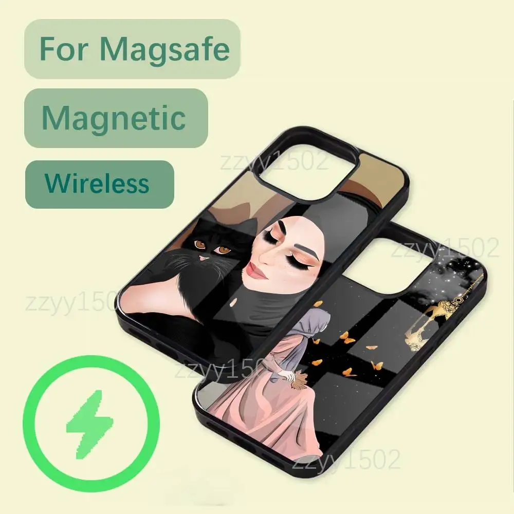 

Muslim Arabic Hijab Girl with MagSafe Phone Case For iPhone 17,16,15,14,13,12,11 Pro,Max,Plus,X,XS,XR,SE4,E Mini Charging