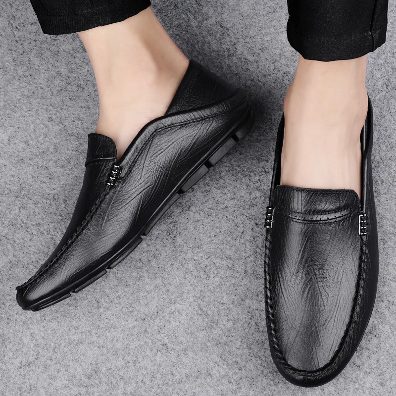 

High-quality Top Layer Cowhide Bean Shoes 2024 Spring Autumn Handmade Comfortable Men's Leather Casual Shoes Men Designer Shoes