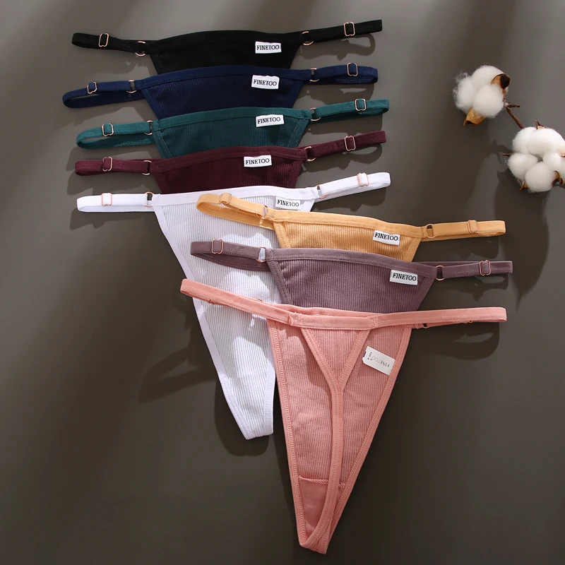 FINETOO 6 ks/sada bezešvých bavlněných tang s T-back pro ženy, sexy nízký pas, nastavitelné ramínko, měkké prodyšné spodní prádlo - náhled 2