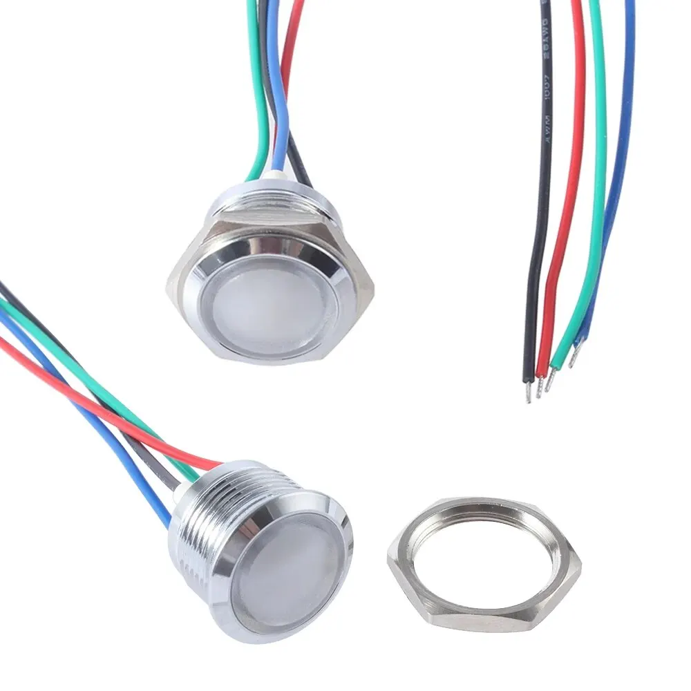 1Pc 3V6V12V24V110V220V 12/16/19/22mm Waterproof Metal Spherical Round indicator Signal lamp light with wire 3 LED color Custom