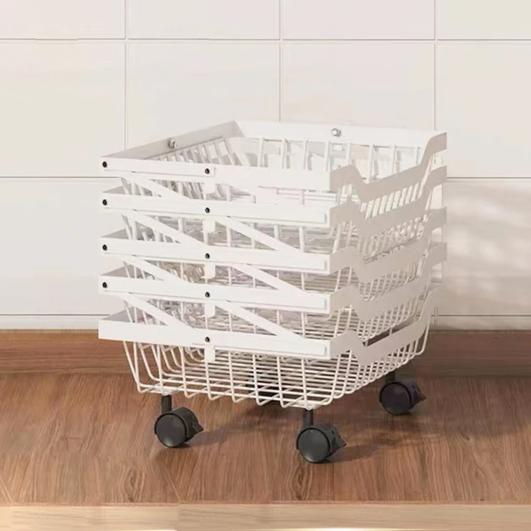 Carbon Steel Storage Rack Floor Folding Multi-layer Vegetable and Fruit Basket Household Kitchen Appliance Storage Rack 카트손수레